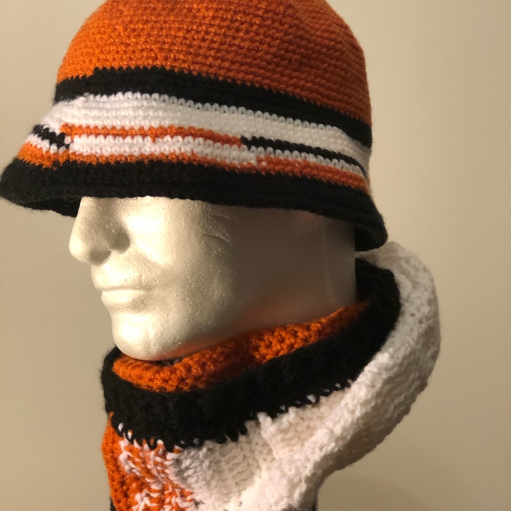 Unisex crochet Hat and cowl-neck/ headband.